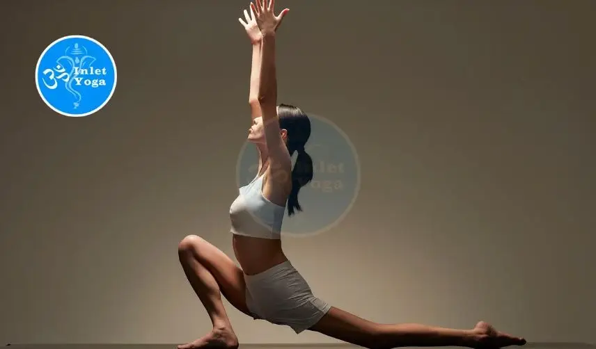 Woman in yoga lunge pose representing 200-hour yoga teacher training worth it at Inlet Yoga Manasquan NJ