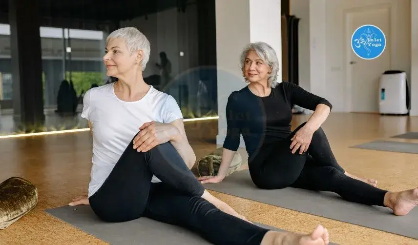 Women doing yoga for back pain and tight hips relief